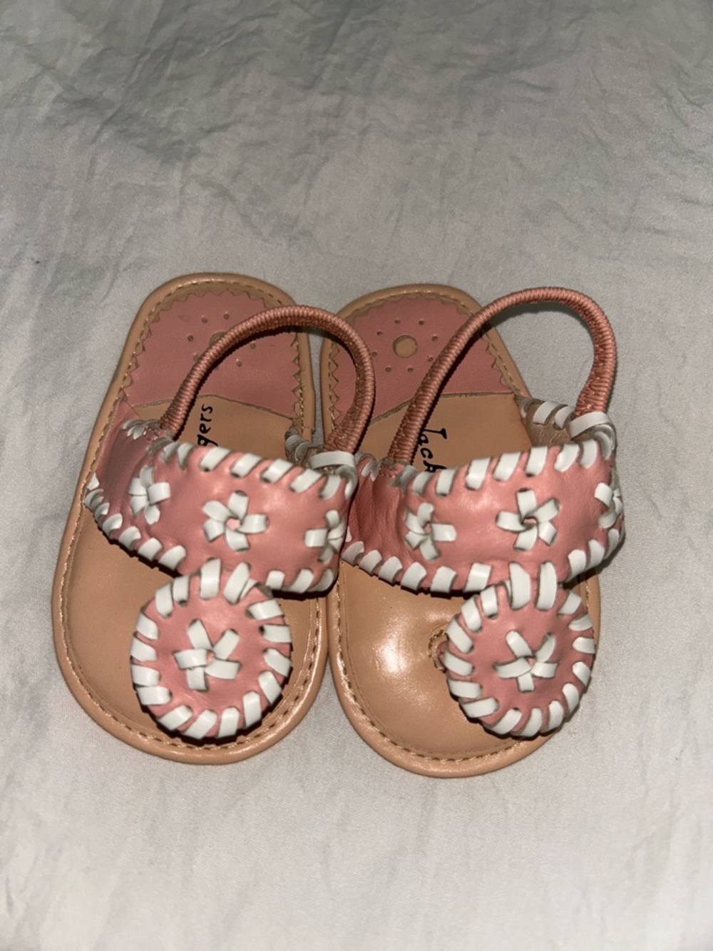 Jack Rogers Pink and White Whipstitch Baby Sandals
